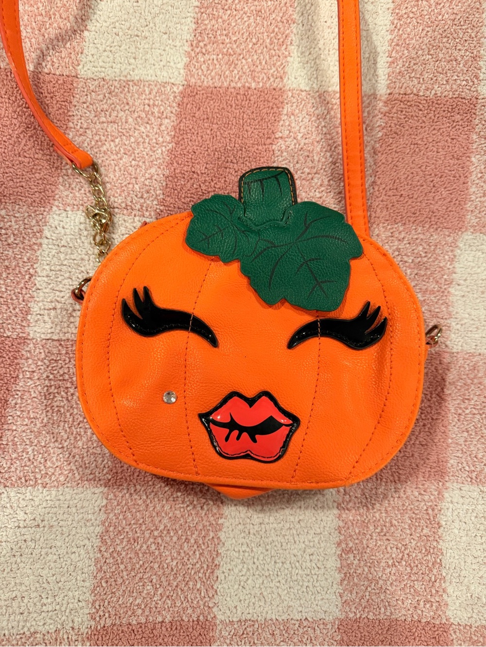 Betsy Johnson Orange Pumpkin Crossbody Bag with Leaf Accent